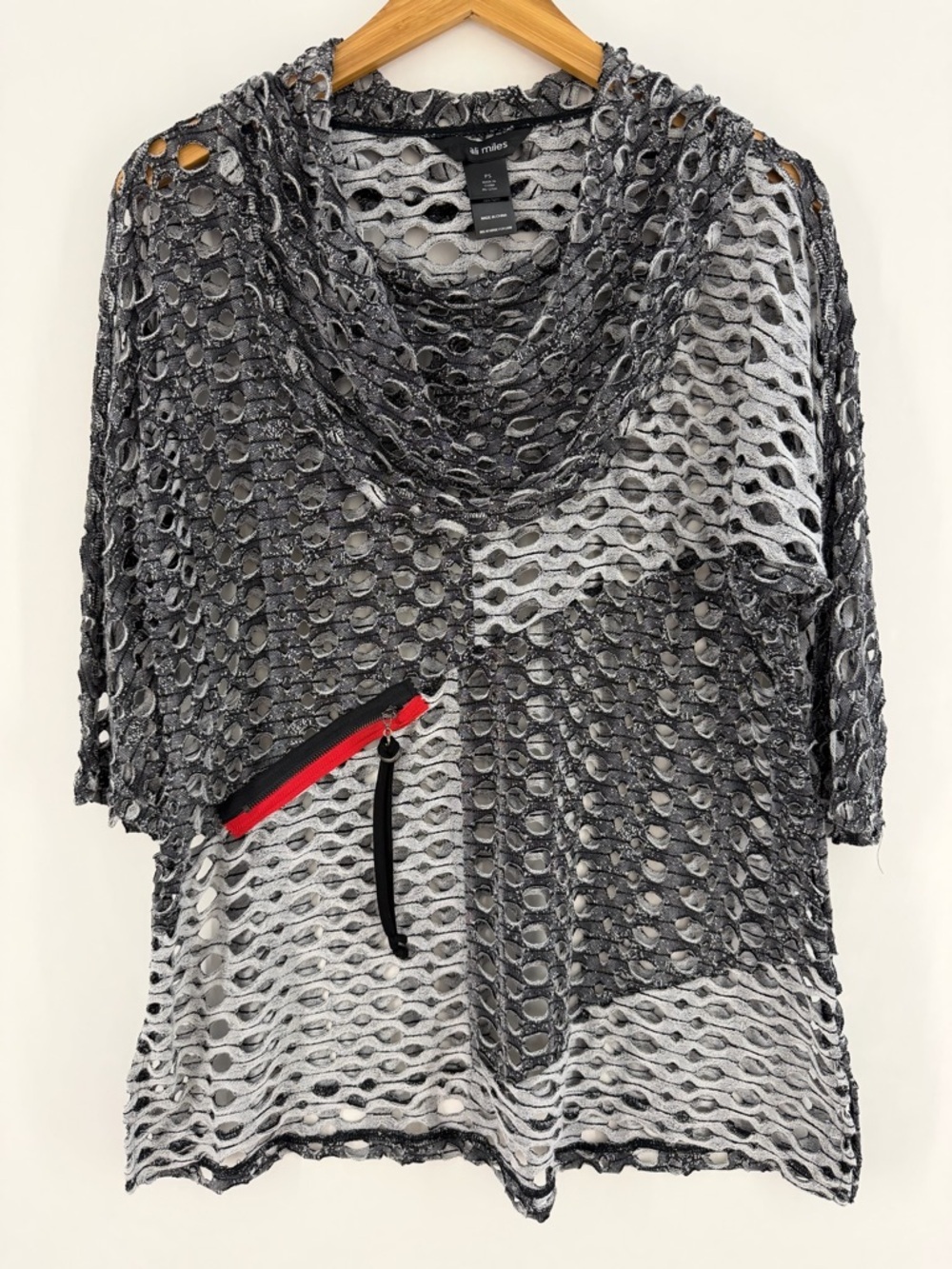 Ali Miles Women's Wearable Art Mesh Open-Knit Tunic Top Gray Size PS